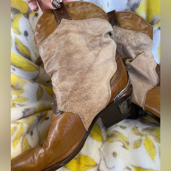 Vintage Zodiac Silver Metal Tipped Star Brown Leather Cowboy Cowgirl Boots 8M - Picture 10 of 13